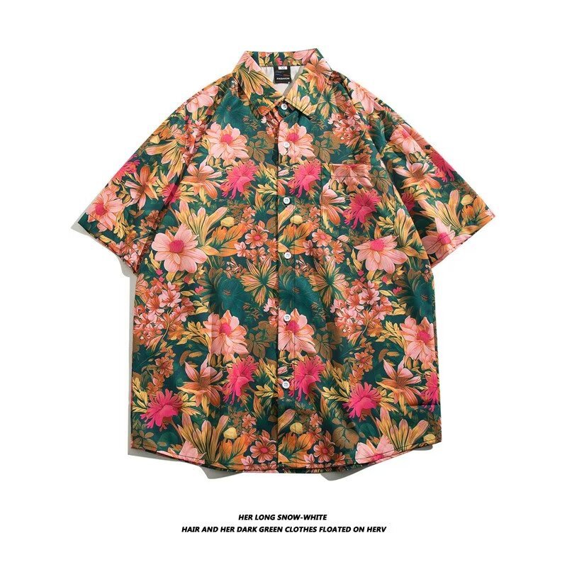 Camisa con botones de solapa suelta de manga larga de todo fósforo de la calle para hombres Venta caliente Flor colorida Impresión digital 3D