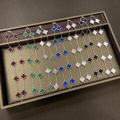 高版本十花项链幸运四叶草10花项链锁骨链S925银贝母项链玛瑙