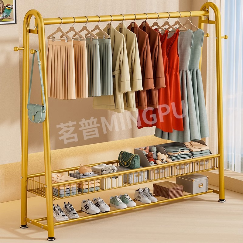 간단한 옷 옷걸이 바닥 침실 가정용 옷 옷걸이 실내 코트 랙 발코니 옷 바닥로드 랙