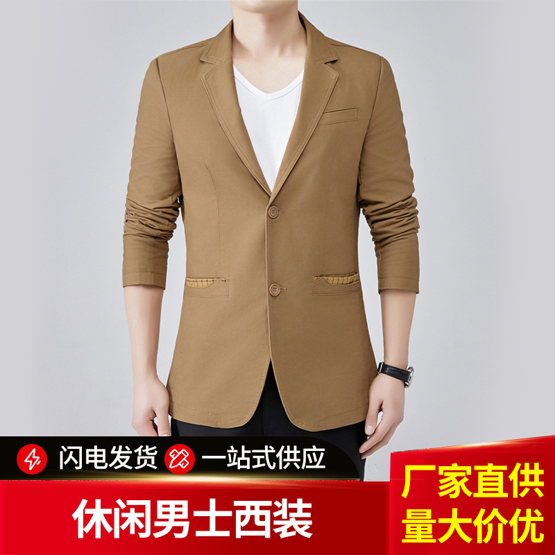 Fashionable New Two-Button Men's Suit, Spring and Autumn Casual Long-Sleeve Blazer, Korean Style, Formal Fit, Washed