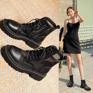 Genuine Leather Mesh Boots for Women Summer Cut Out Breathable Short Boots 2025 New Versatile Thick-Soled Boots Mesh Boots Sandals