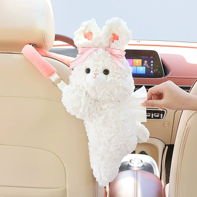 Car storage bag/box box for car seat back - bowknot-bunny-hanging-tissue-box