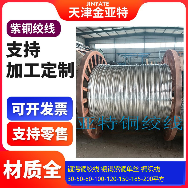 50-95-100-150-185高硬度紫铜绞线软态导电镀锡紫铜编织线单根绞