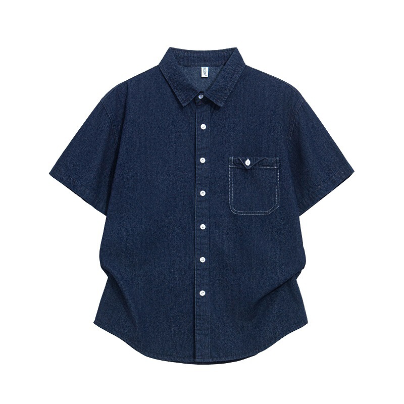 Summer Japanese Retro Unisex Boyfriend Style Dark Blue Denim Shirt for Men and Women, Loose Casual Shirt Jacket Trendy Summer Japanese Retro Unisex Boyfriend Style Dark Blue Denim Shirt for Men and Women, Loose Casual Shirt Jacket Trendy