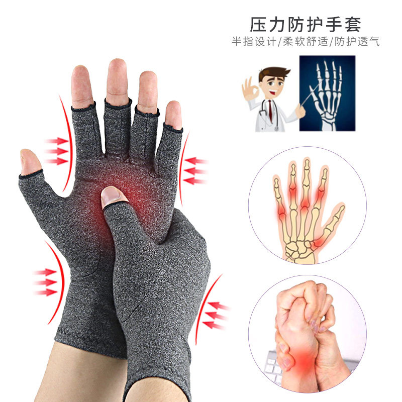 Cross-border hemp gray pressure half-finger gloves for men and women spring and autumn joint outdoor fitness cycling gloves