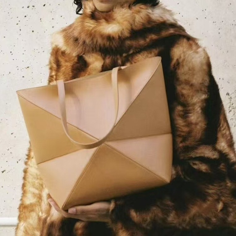 [High Quality] First-Layer Cowhide Puzle Fold Foldableing Geometric Tote Bag Large-Capacity Satchel Bucket Bag