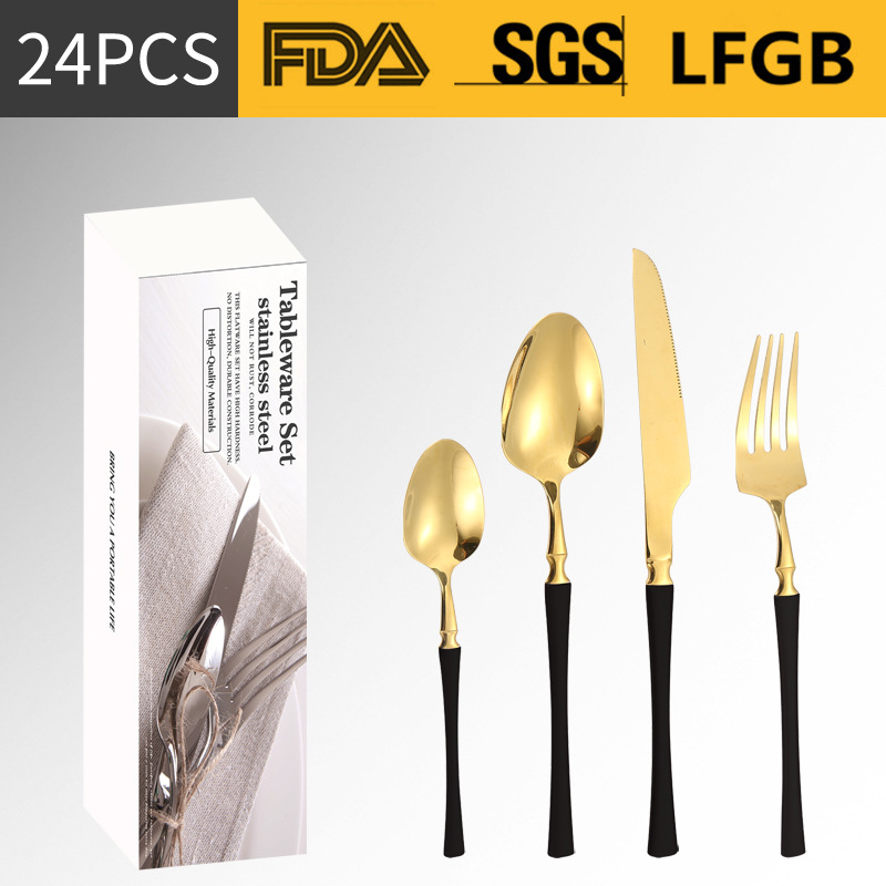 Amazon transfronteriza vajilla de acero inoxidable 16/20/24 traje cintura pequeña cuatro piezas principales caja simple cuchillo, tenedor y cuchara traje