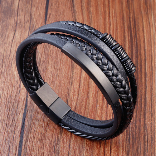 Cross-border high-value multi-layer braided men's cowhide leather genuine leather leather rope bracelet leather domineering bracelet leather rope handpiece