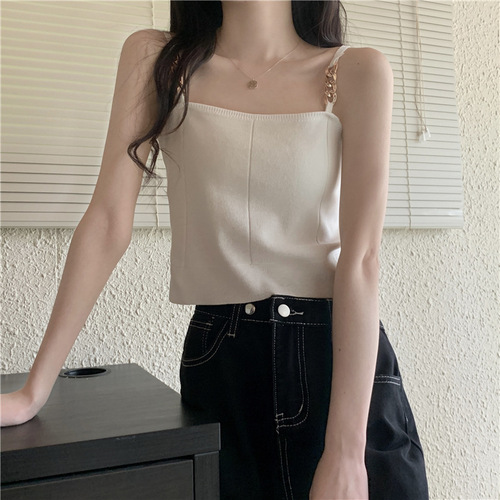 Black chain knitted camisole women's outer wear  new summer Korean style versatile sleeveless short top