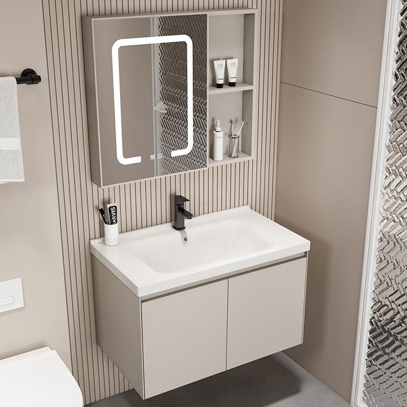 Cream-Colored Integrated Washbasin Bathroom Cabinet with Ceramic Integrated Basin, Wall-Mounted Bathroom Cabinet, Washstand Bathroom Cabinet Cream-Colored Integrated Washbasin Bathroom Cabinet with Ceramic Integrated Basin, Wall-Mounted Bathroom Cabinet, Washstand Bathroom Cabinet