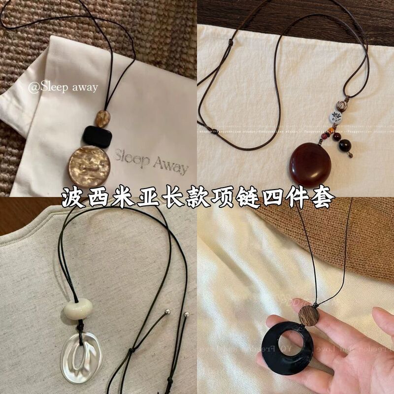 波西米亚夏日小众时髦设计感项链女树脂亚克力长款异型吊坠锁骨链|undefined