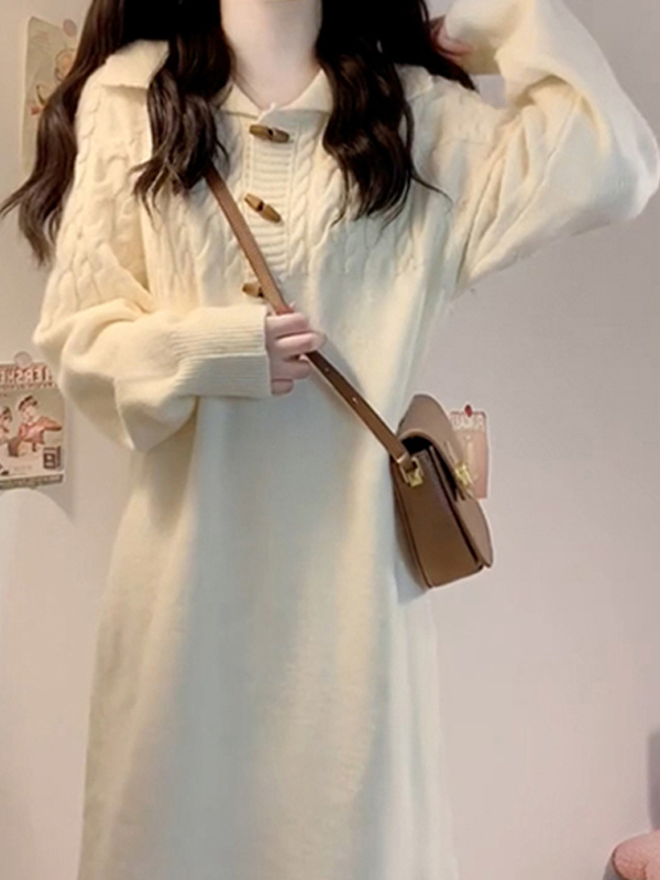 白色针织连衣裙子女早秋季2025新款小个子高级感法式气质穿搭长裙|undefined