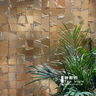 Concave and Convex Electroplated Stone Tiles with Natural Surface, Flawless Metallic Glazed Tiles, Internet Celebrity Milk Tea Shop Background Handmade Tiles
