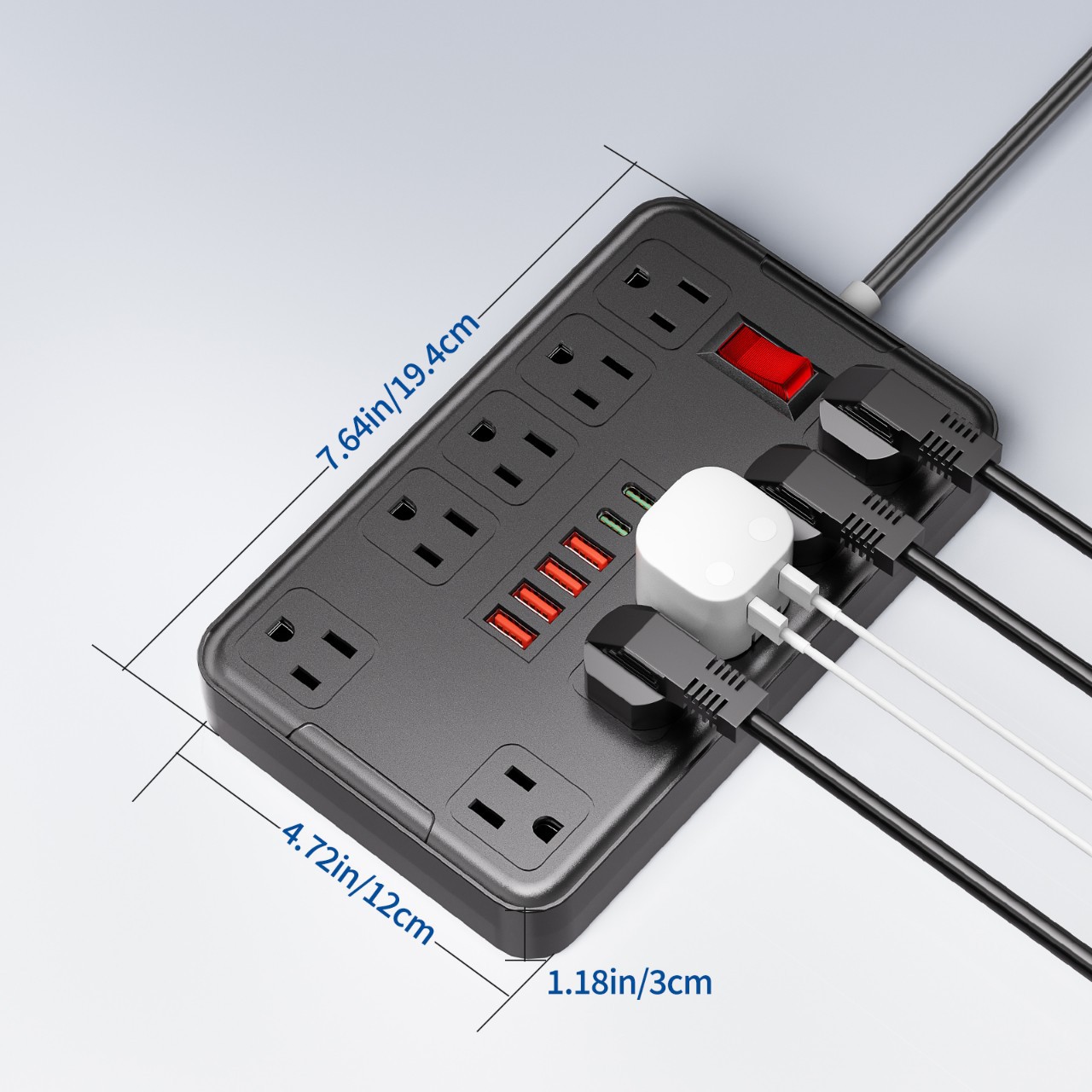 Nuevo estilo con interruptor de sobretensión, enchufe estándar estadounidense, enchufe de placa de arrastre doméstico, enchufe estándar estadounidense de 10 dígitos, enchufe USB estándar estadounidense