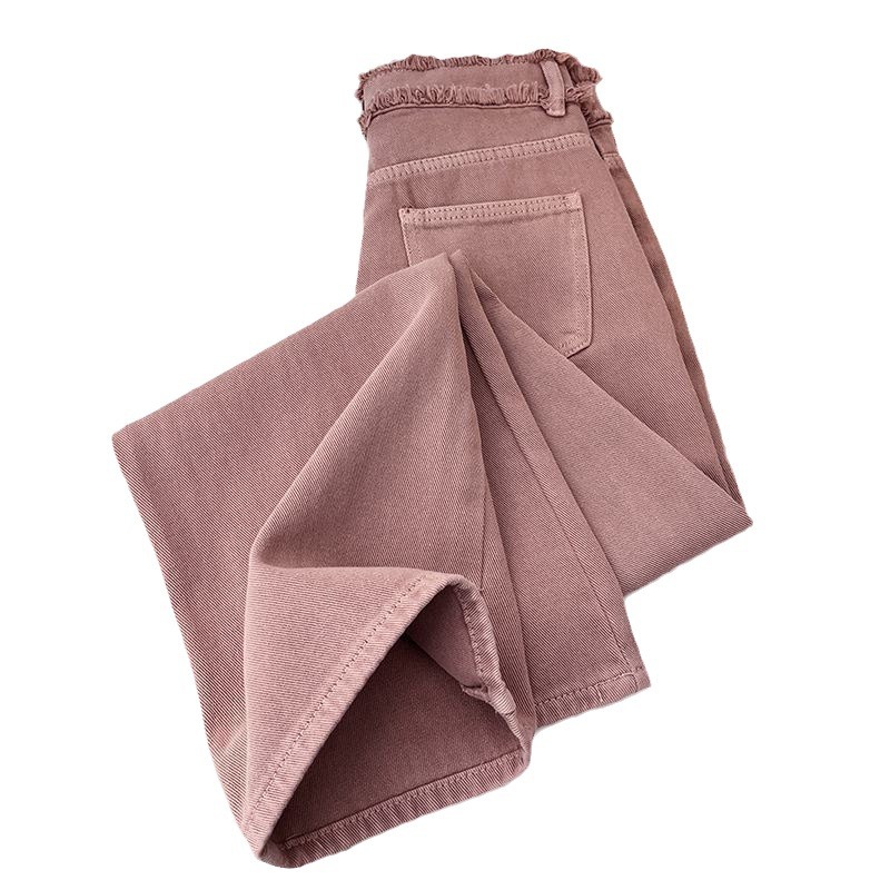 Women's Clothing Narrow wide leg pants for women autumn and winter dirty pink new high waist slim hot style mopping plus velvet straight jeans_voghion.com