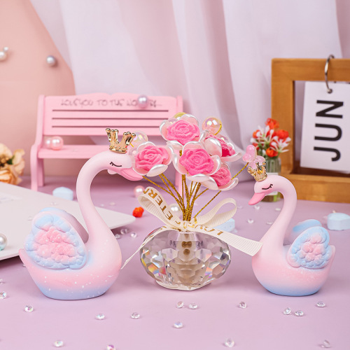 Language of Love Swan Ornament Cute Couple Swan Resin Doll Desktop Home Car Decoration Girls Gift