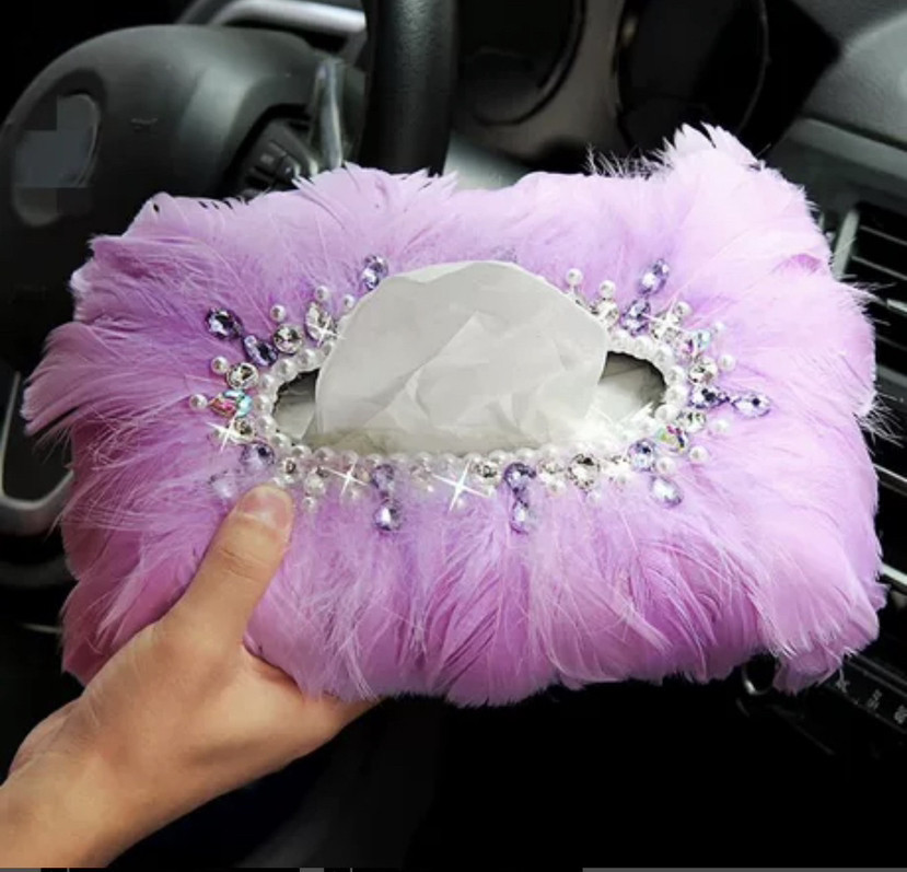 Coches con caja de automóviles creativos lindos diamantes adornos de automóviles de mujer hermosa decoración interior caja de extracción de pelo blanco
