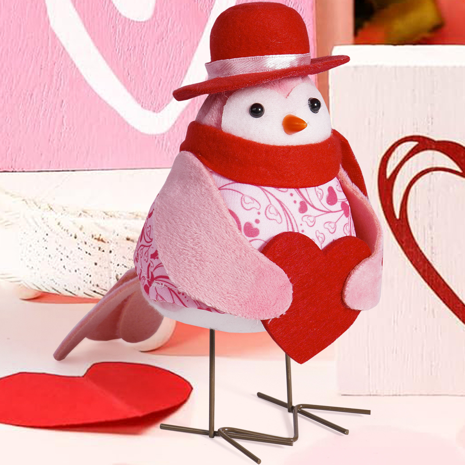 Nuevos productos transfronterizos Día de San Valentín amor pájaros lindos muñecos gafas bufandas sombreros amor adornos decoraciones