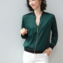 雪纺开衫纯色棒球服女装2025年韩版新款春秋短外套薄款拉链防晒衣