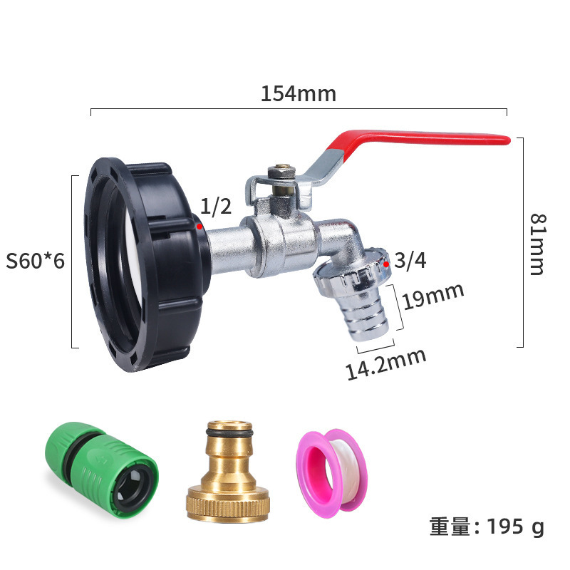 Accesorios de barril transfronterizos de toneladas IBC Boquilla de latón 1 / 2 pulgadas pezón conector de grifo 3 / 4 grifo de aleación