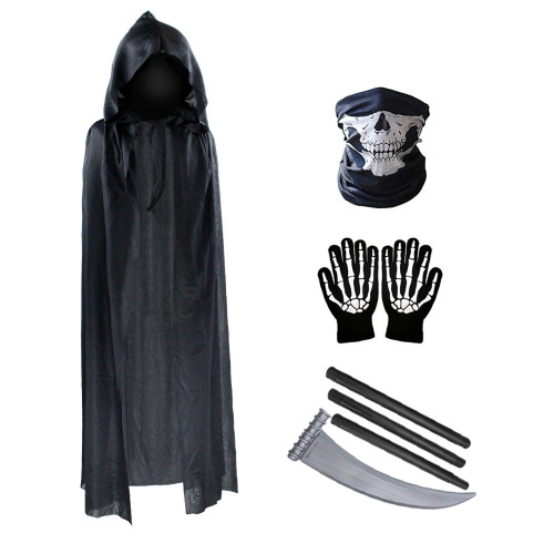Halloween Costume Death Angel Cape Scythe Adult Black Cloak Devil Hat Party Witch Cape Set