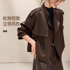 保暖时尚风衣2025秋季新款松弛老钱短款廓形翻领夹克外套