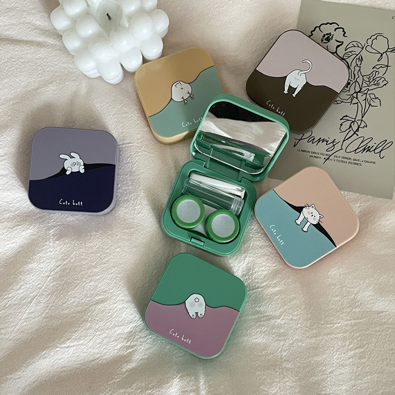 Cute cartoon niche design beauty pupil box portable contact lens box care box with mirror companion box as813 Cute cartoon niche design beauty pupil box portable contact lens box care box with mirror companion box as813
