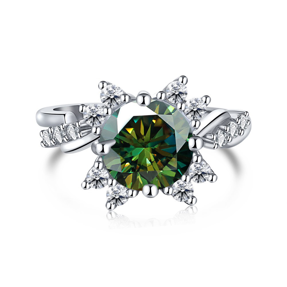 Aliexpress transfronterizo s925 anillo de plata de nieve incrustado 2 quilates anillo de piedra de mosaico de color