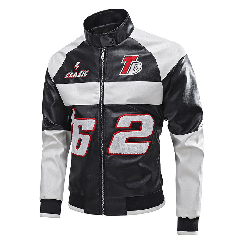 2024 American Pu Leather Jacket Men's Autumn and Winter New Pilot Motorcycle Clothing Contrasting Color Leather Jacket 681