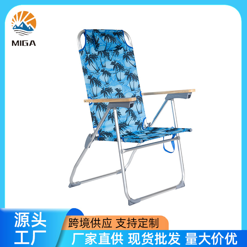 Nuevo transfronterizo portátil al aire libre silla de playa plegable sillón de madera sillón de ajuste de cinco velocidades al por mayor