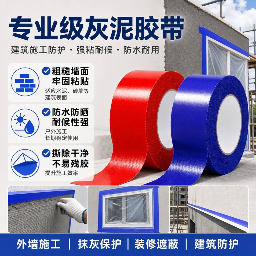 锯齿边灰泥胶带建筑装修防护胶带强粘手撕外墙喷涂遮蔽胶带