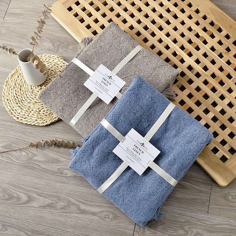 Linen Throw Blanket Thick Air Conditioning Blanket Casual Nap Blanket Sofa Blanket