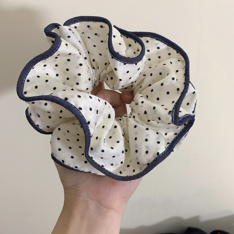 牛仔花边大肠发圈波点小蛮腰双层丸子头发绳韩国慵懒风头绳发饰|undefined
