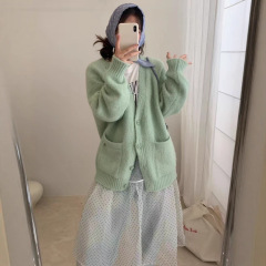 新品慵懒风宽松领外套女装秋冬针织开衫上衣G1515
