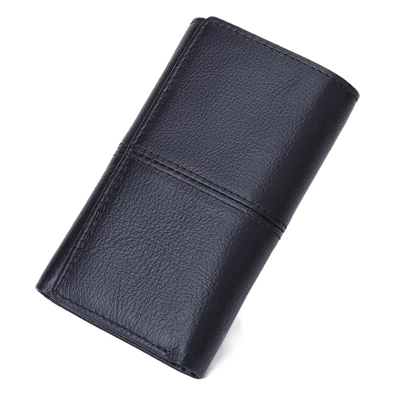 2025 Button Men's and Women's Wallet Head Layer Cow Trifold Card Holder Multi-Card Holder Large Capacity Key Bag Coin Holder