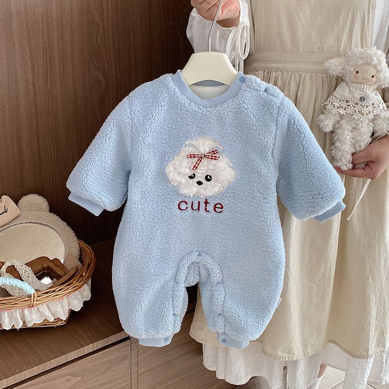 婴儿秋冬衣服宝宝薄棉加绒连体衣超萌可爱冬季毛毛衣满月百天爬服|undefined