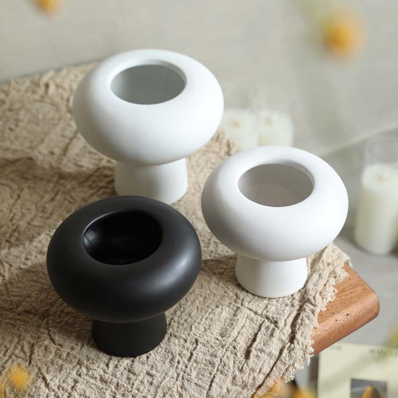 Decoraciones de flores de cerámica mate en blanco y negro modernas simples ornamentos de flores creativas flor seca flor diseño de decoración suave