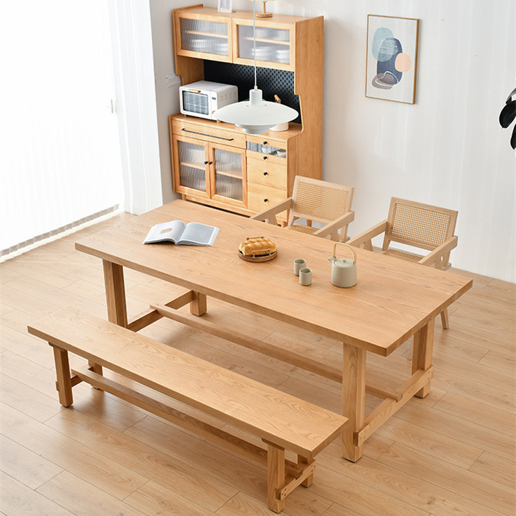 日式实木白蜡木餐桌椅组合家用长方形饭桌工作台原木大板桌办公桌