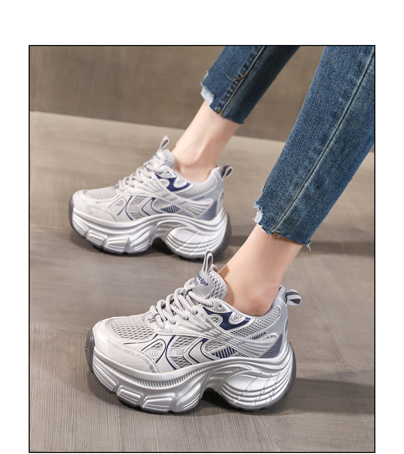 Giày sneaker nữ đế dày tăng chiều cao lưới thoáng khí phong cách dad shoes — xanh lam chi tiết 15