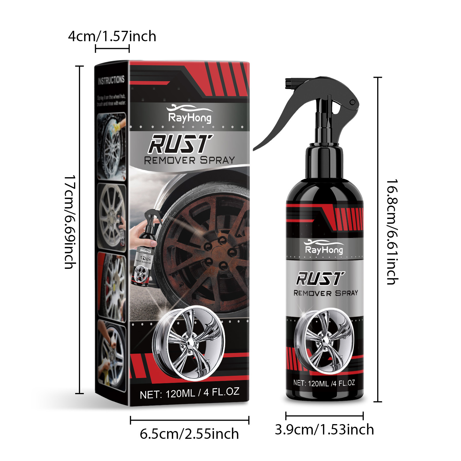 Rayhong Wheel Rust Removal Cleaning Spray Decontamination Polishing Maintenance Wheel Hub Car Wheel Cleaning Agent