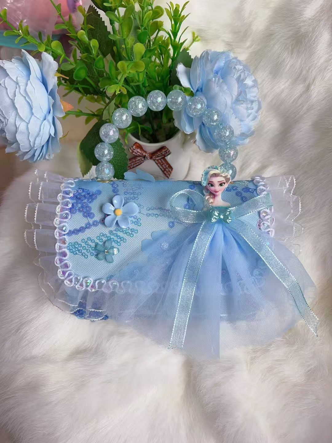 Bolso de perlas, bolso de arco, bolso de princesa Melody, bolso de Año Nuevo, bolso de hombro cuadrado de cadena de niña roja