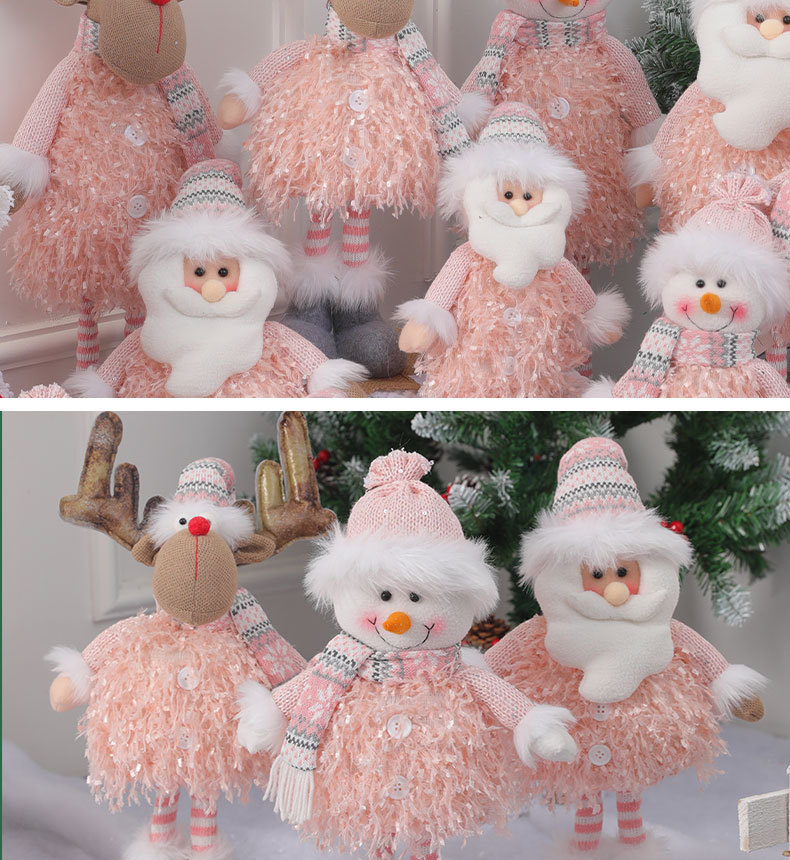 Pink Christmas Decorations Set - Fabric Santa Claus, Snowman, Reindeer Dolls For Tree, Window Display & Home Decor_voghion.com
