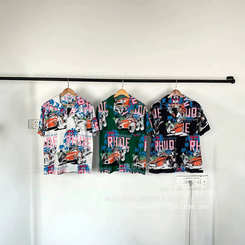 2026 Cross-Border 3D Digital Printing Rhude Racing Shirt American High Street Style Cuban Collar Short-Sleeve Hawaiian Shirt 2026 Cross-Border 3D Digital Printing Rhude Racing Shirt American High Street Style Cuban Collar Short-Sleeve Hawaiian Shirt