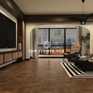 French Mid-Century Style Retro Living Room Wood Grain Tiles, Rustic Guesthouse Bedroom Faux Wood Floor Tiles, Dining Room Tiles