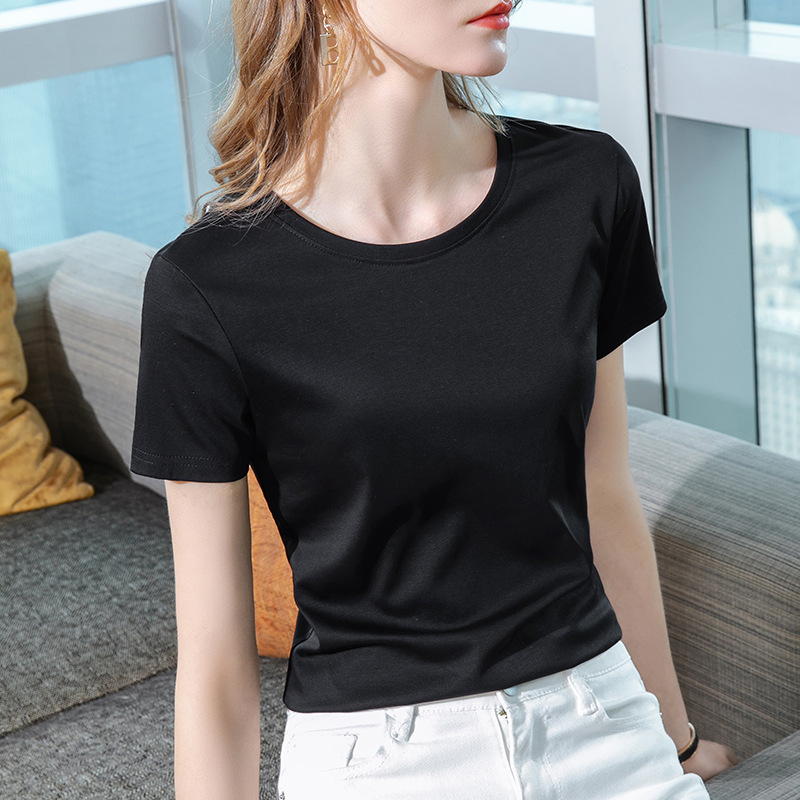 コットン半袖Tシャツレディース2025年夏新作ラウンドネックバーガンディスリムフィットシャツトップ|undefined