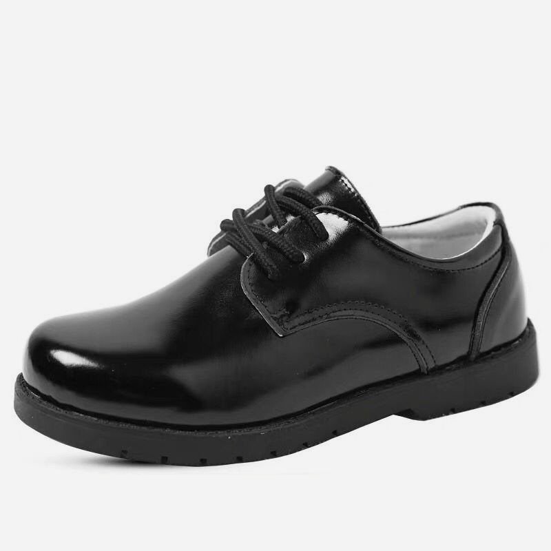 Children's Leather Shoes, Boys' Leather Shoes, Black Soft-Soled Spring and Autumn Style, Elementary School Performance Shoes, Campus Lace-Up Performance School Shoes