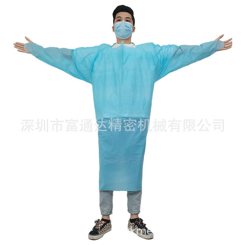 厂家供应一次性反穿CPE拇指扣围裙防尘防水手术室围裙ASTM F1670