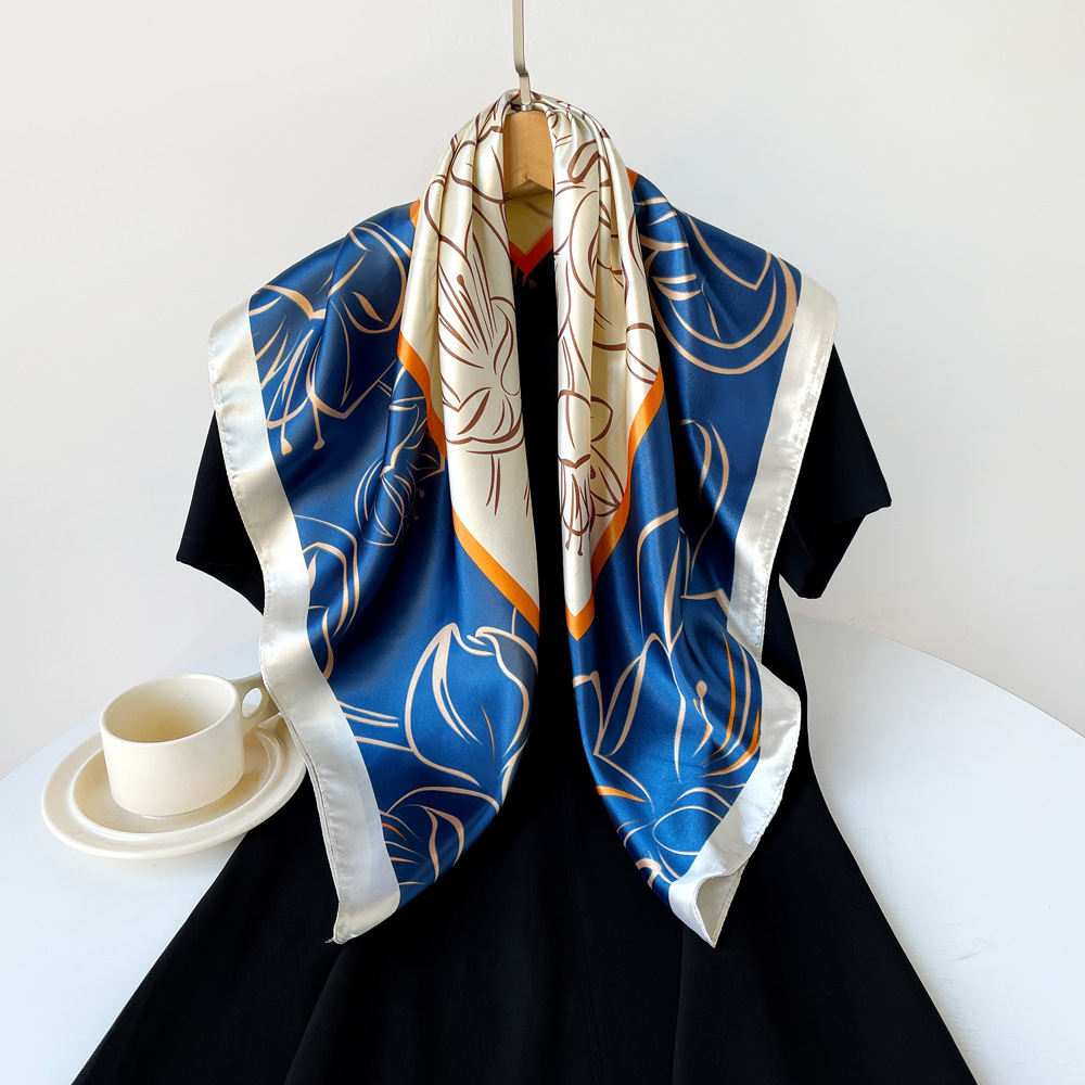 Women's Large Square Silk Scarf Satin Hijab Headscarf Elegant_voghion.com