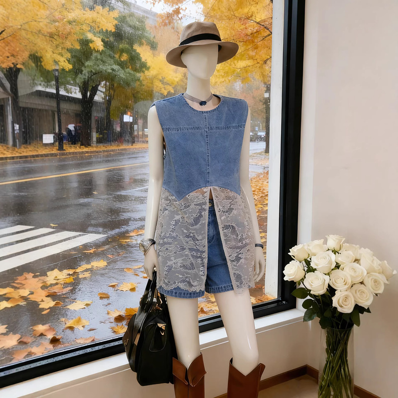 Salt-Style Mature Two-Piece Set 2026 Spring New Elegant Light Luxury Lace Denim Sleeveless Top and Wide-Leg Pants Women's Clothing Salt-Style Mature Two-Piece Set 2026 Spring New Elegant Light Luxury Lace Denim Sleeveless Top and Wide-Leg Pants Women's Clothing