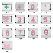 模块手链批发DIY不绣钢手镯粉色阿拉伯数字Italian charm bracele